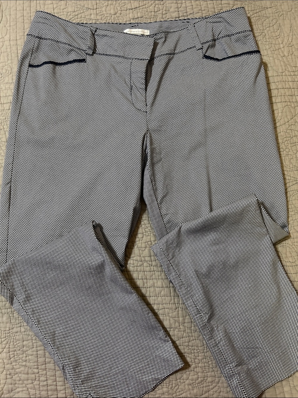 New York & Company Navy blue  and White Cropped Ankle Pants